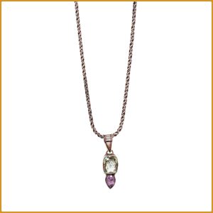 Grosse chaine en argent avec pendentif en pierres sulltanite et améthyste
